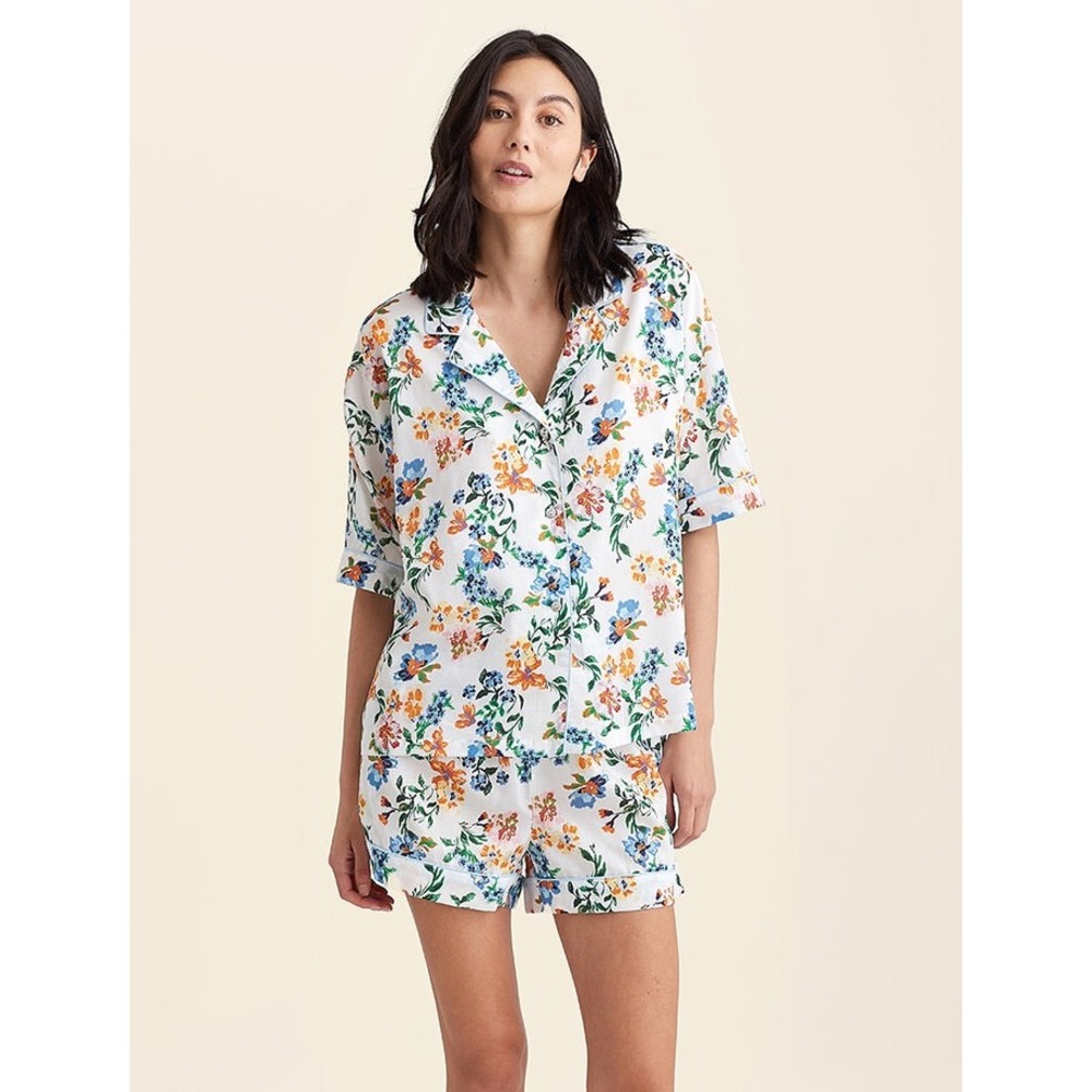 Papinelle Harper Boxer PJ Set Cotton Floral Pajamas Short Sleeves Shorts Medium